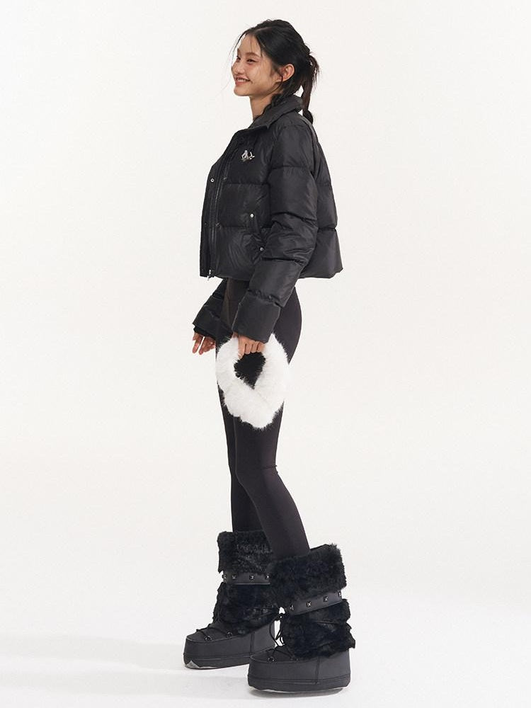 NAWSNOTAWEAR 90 Percent White Duck Down Short Cape Stand Collar Hidden Placket Down Jackets