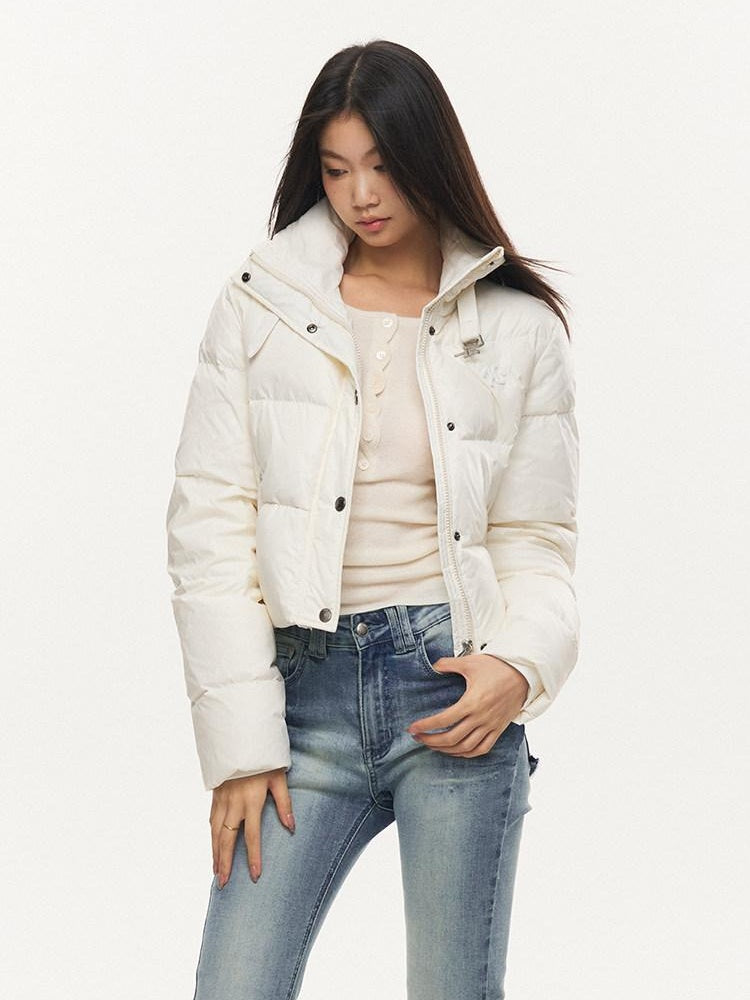 NAWSNOTAWEAR 90 Percent White Duck Down Short Cape Stand Collar Hidden Placket Down Jackets