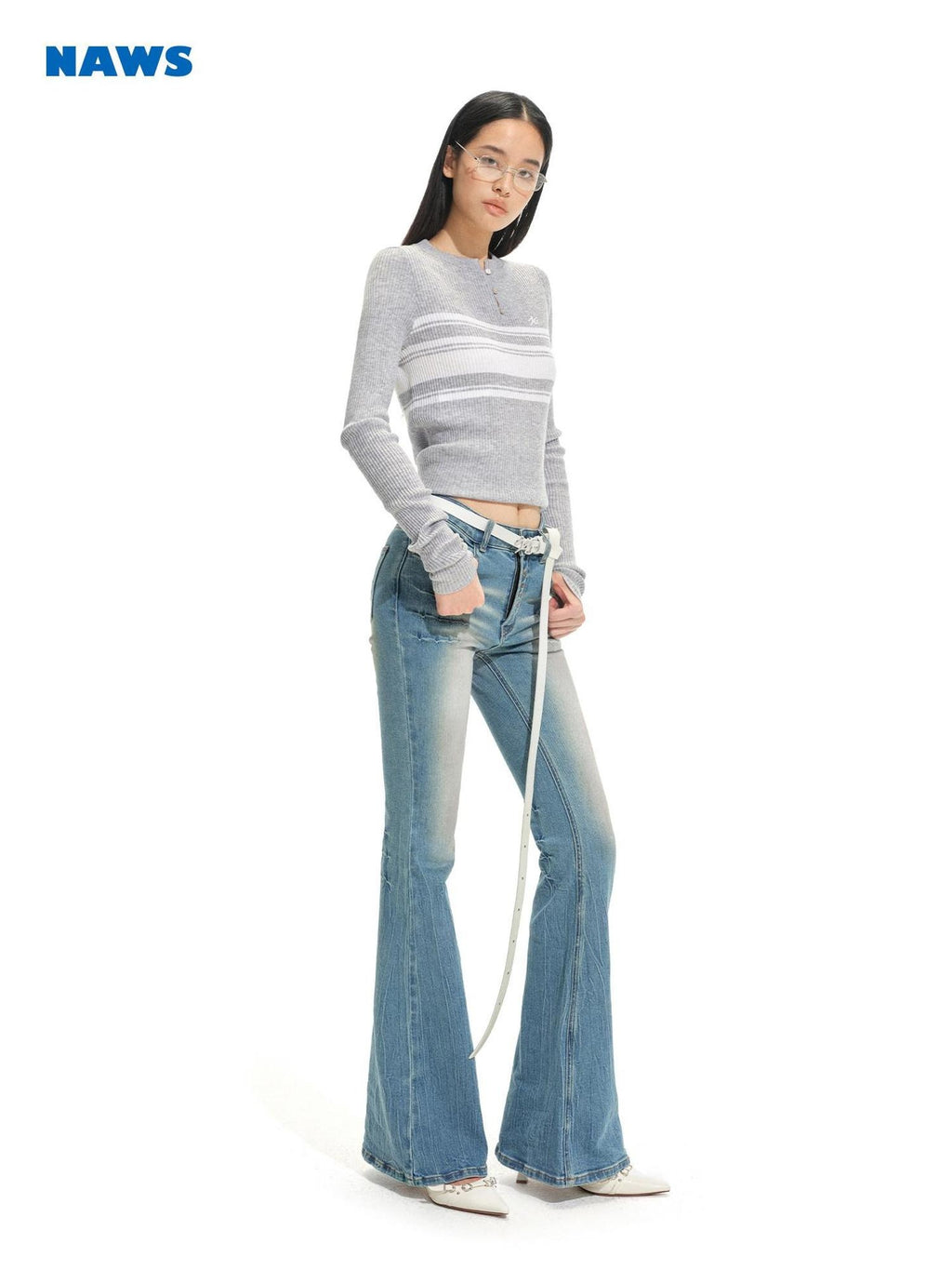 NAWSNOTAWEAR Acrylic Wool Blend Casual Slim Cropped Women Striped Round Neck Sweaters