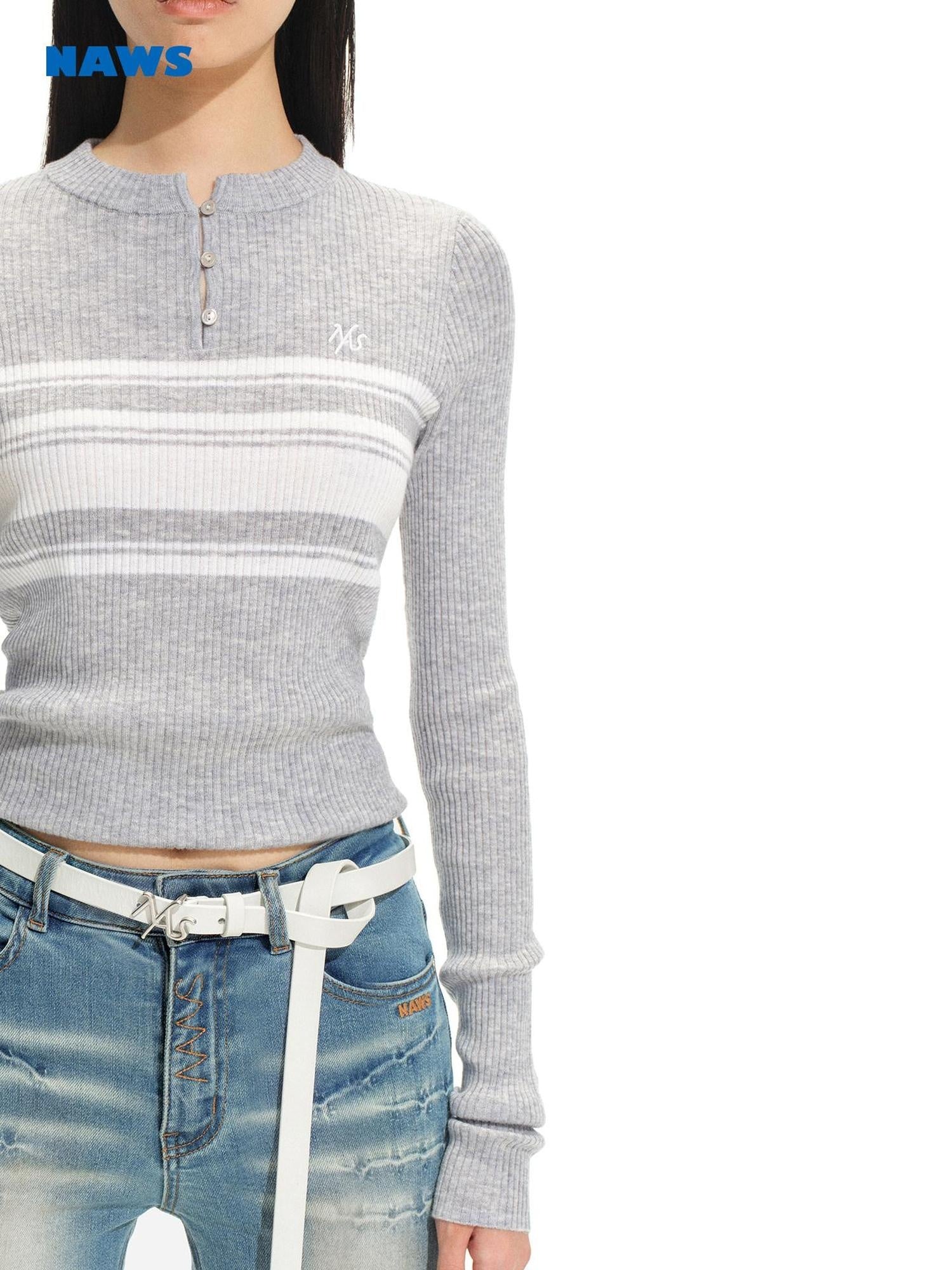 NAWSNOTAWEAR Acrylic Wool Blend Casual Slim Cropped Women Striped Round Neck Sweaters