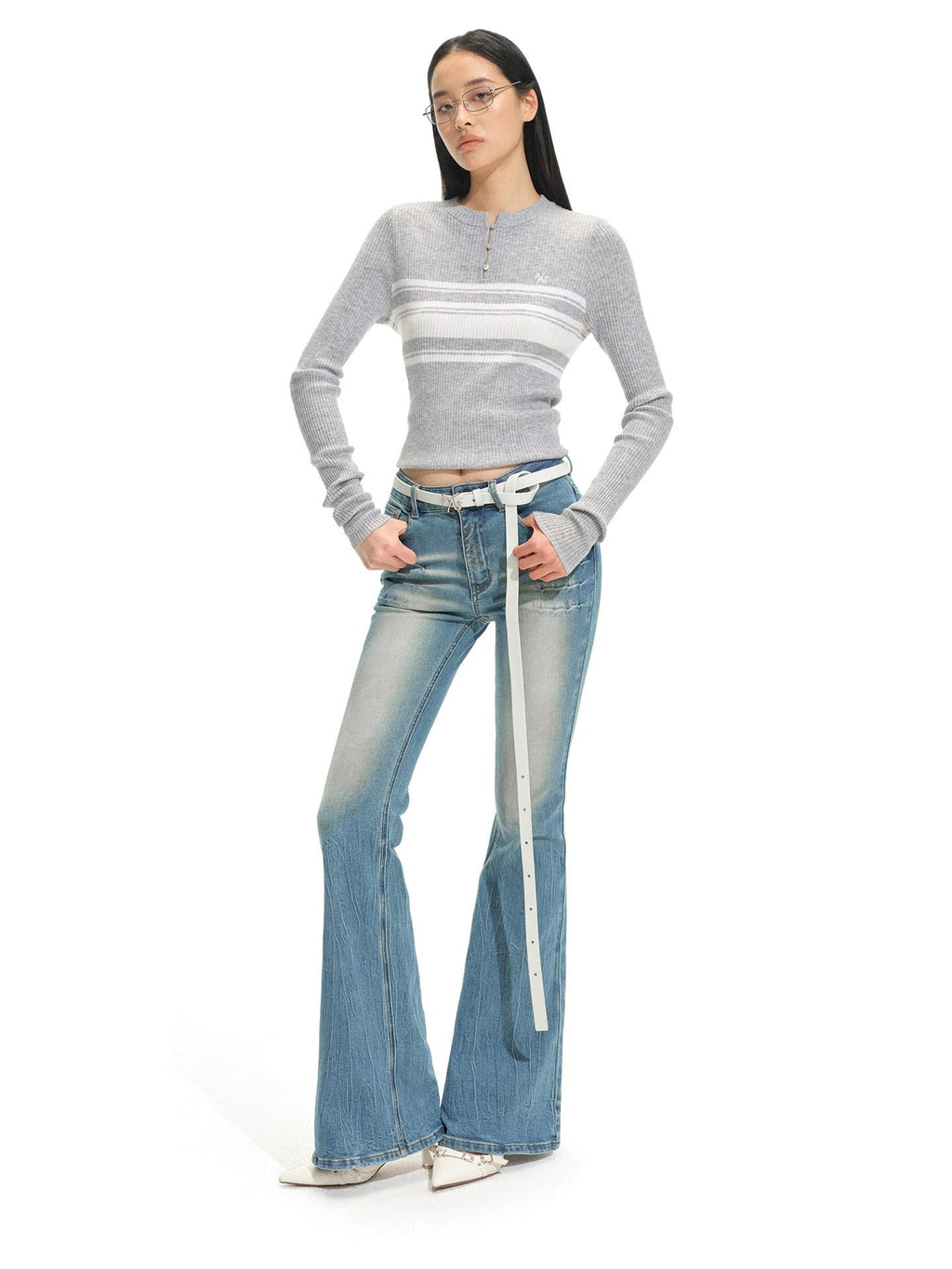 NAWSNOTAWEAR Acrylic Wool Blend Casual Slim Cropped Women Striped Round Neck Sweaters