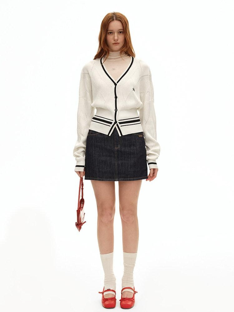 NAWSNOTAWEAR Anti Static Lined Vintage Slim Mid Waist Topstitch Denim Mini Skirts