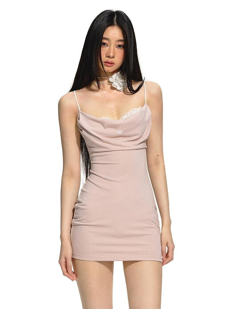 NAWSNOTAWEAR Apricot Pink Cinched Waist Plunging Neckline Sleeveless Bodycon Mini Dresses