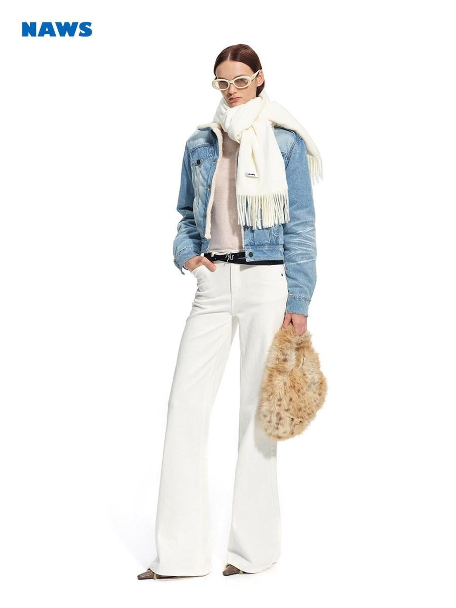 NAWSNOTAWEAR Arctic Inspired Comfort Mid Stretch Natural Waist Snowmelt White Women Straight Leg Jeans