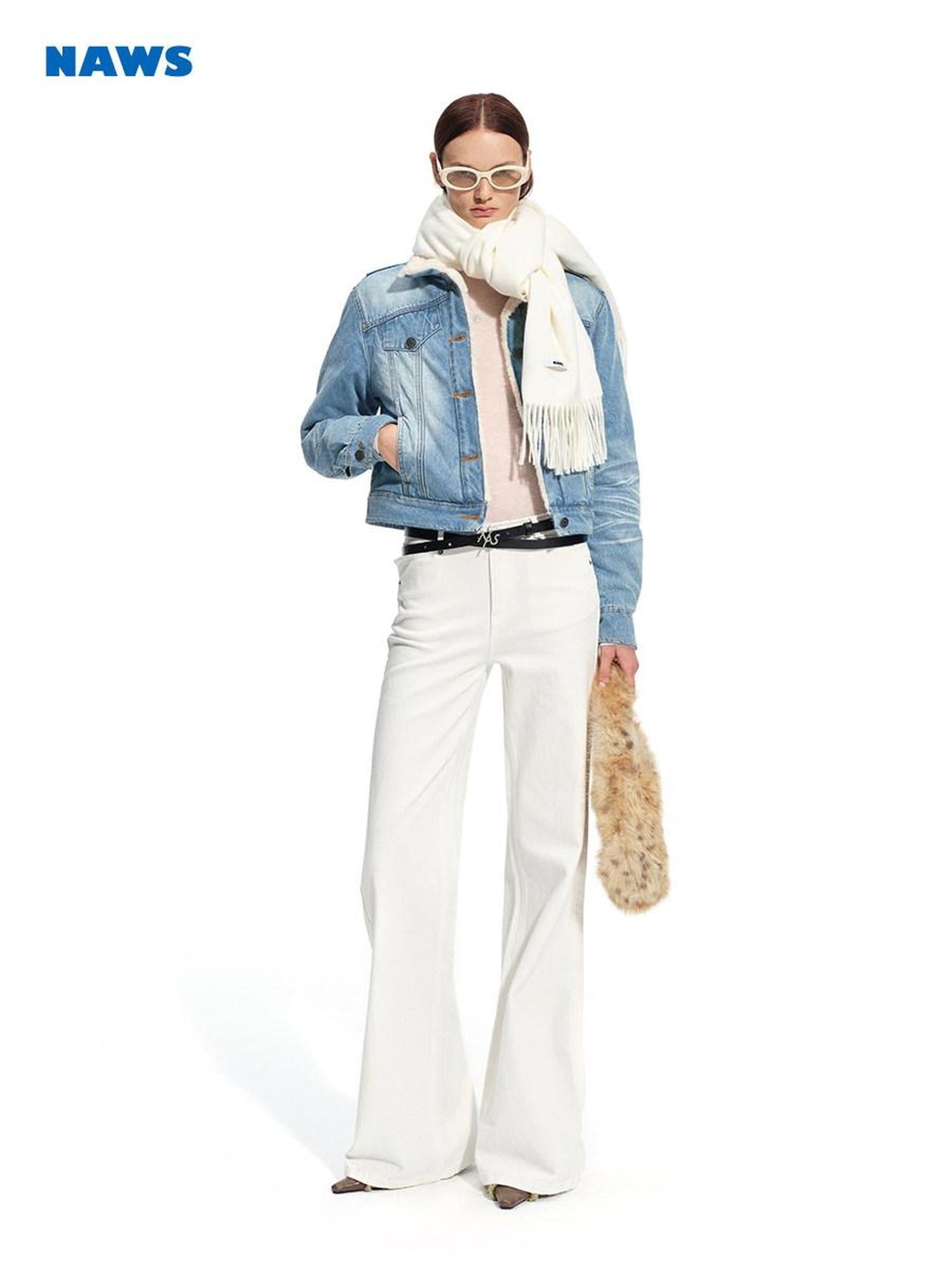 NAWSNOTAWEAR Arctic Inspired Comfort Mid Stretch Natural Waist Snowmelt White Women Straight Leg Jeans