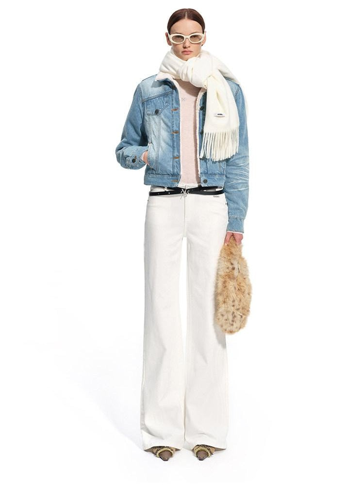 NAWSNOTAWEAR Arctic Inspired Comfort Mid Stretch Natural Waist Snowmelt White Women Straight Leg Jeans