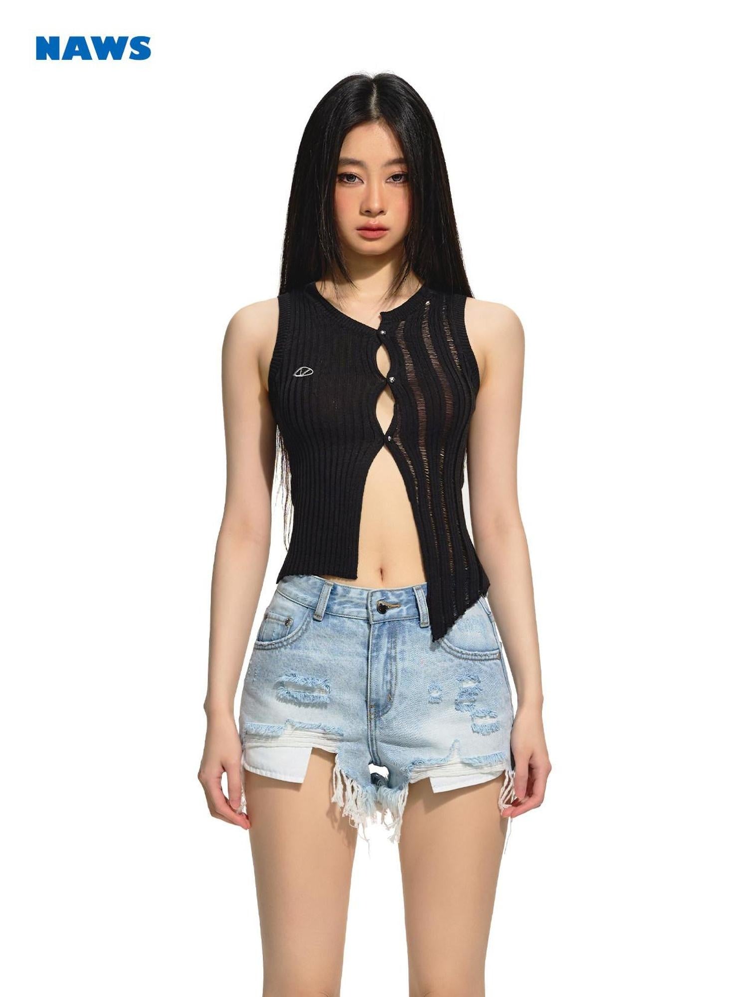 NAWSNOTAWEAR Asymmetric Sleek Slim Fit Commuter Viscose Blend Black Tank Tops