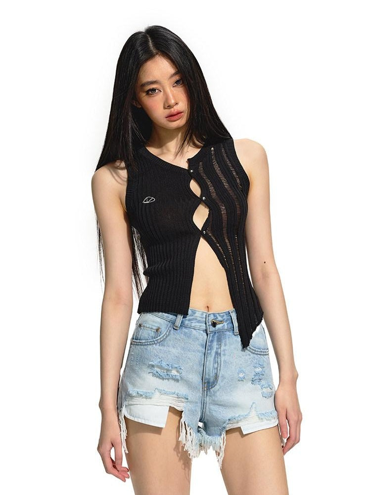 NAWSNOTAWEAR Asymmetric Sleek Slim Fit Commuter Viscose Blend Black Tank Tops