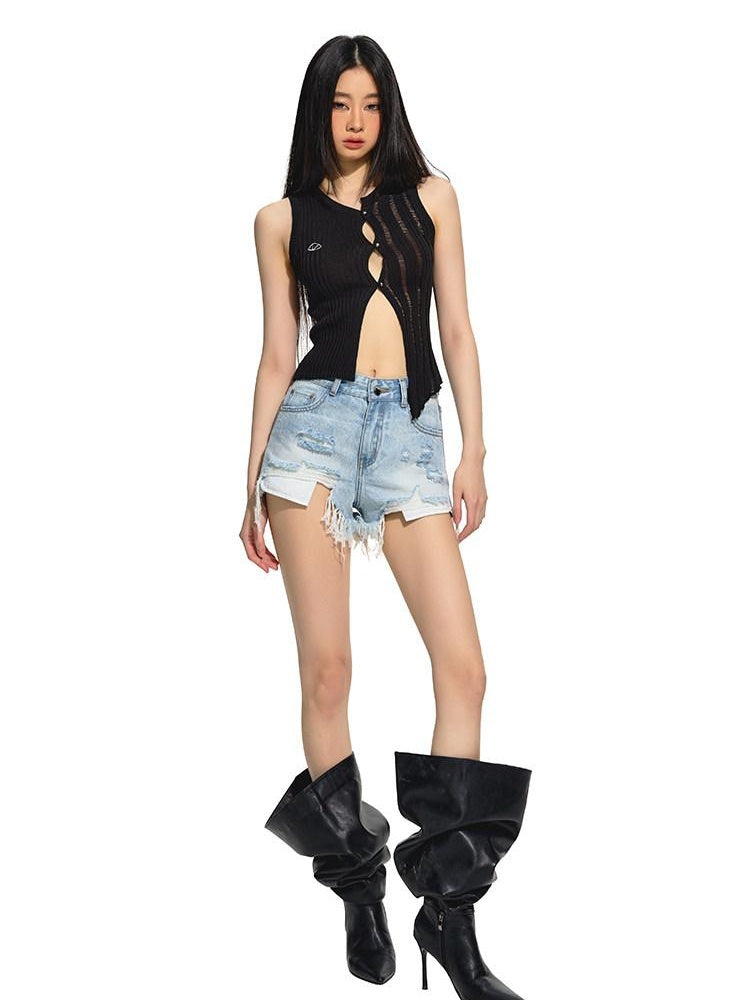 NAWSNOTAWEAR Asymmetric Sleek Slim Fit Commuter Viscose Blend Black Tank Tops