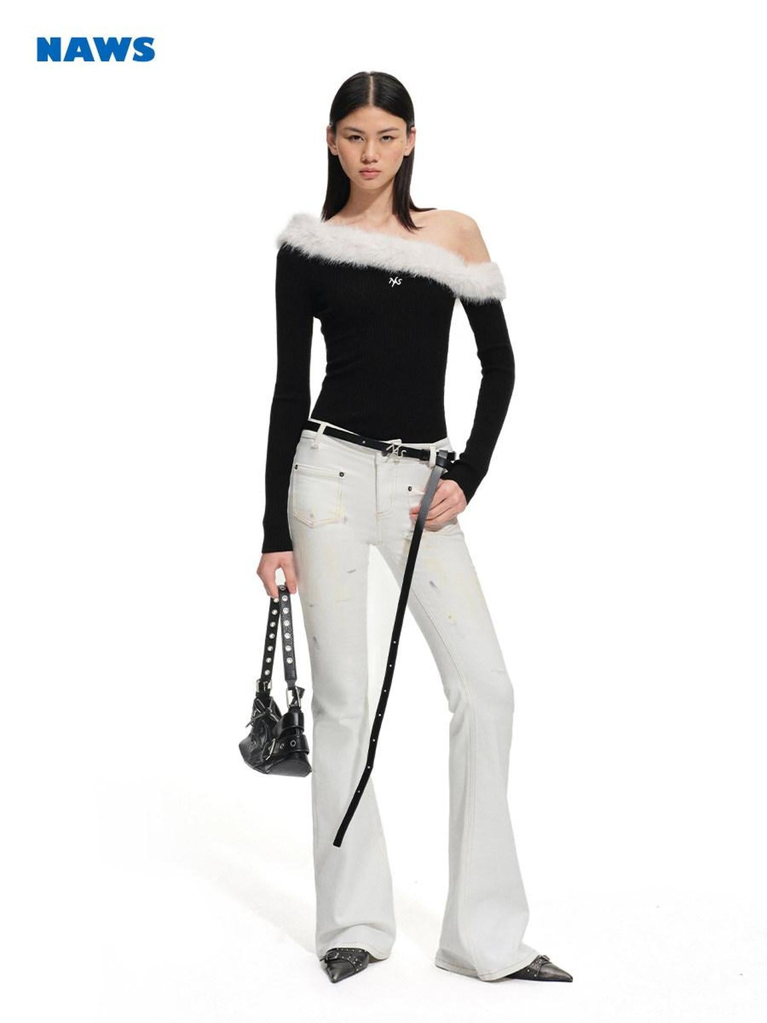 NAWSNOTAWEAR Backless Colorblock Sculptural Slim Women Wool Blend Pullover Sweaters