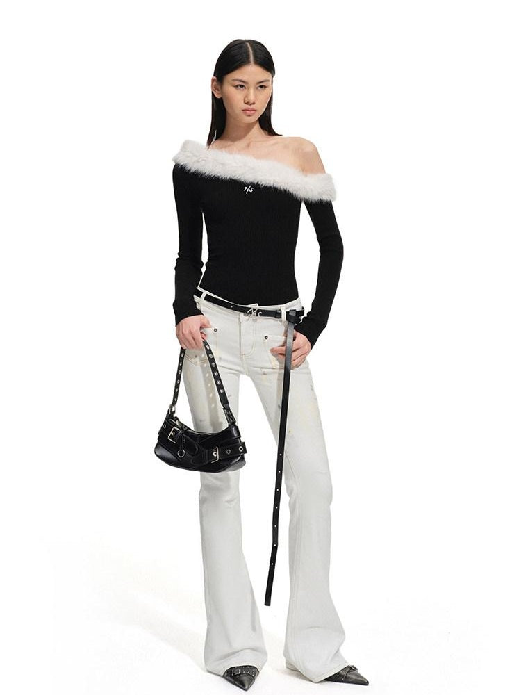 NAWSNOTAWEAR Backless Colorblock Sculptural Slim Women Wool Blend Pullover Sweaters