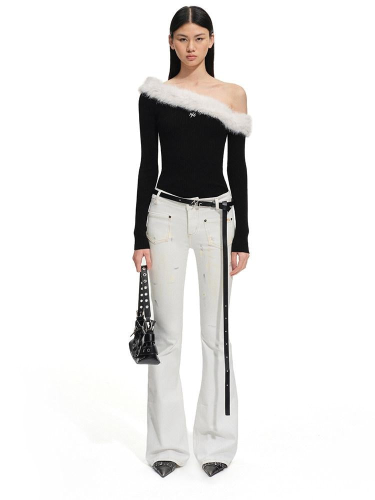 NAWSNOTAWEAR Backless Colorblock Sculptural Slim Women Wool Blend Pullover Sweaters