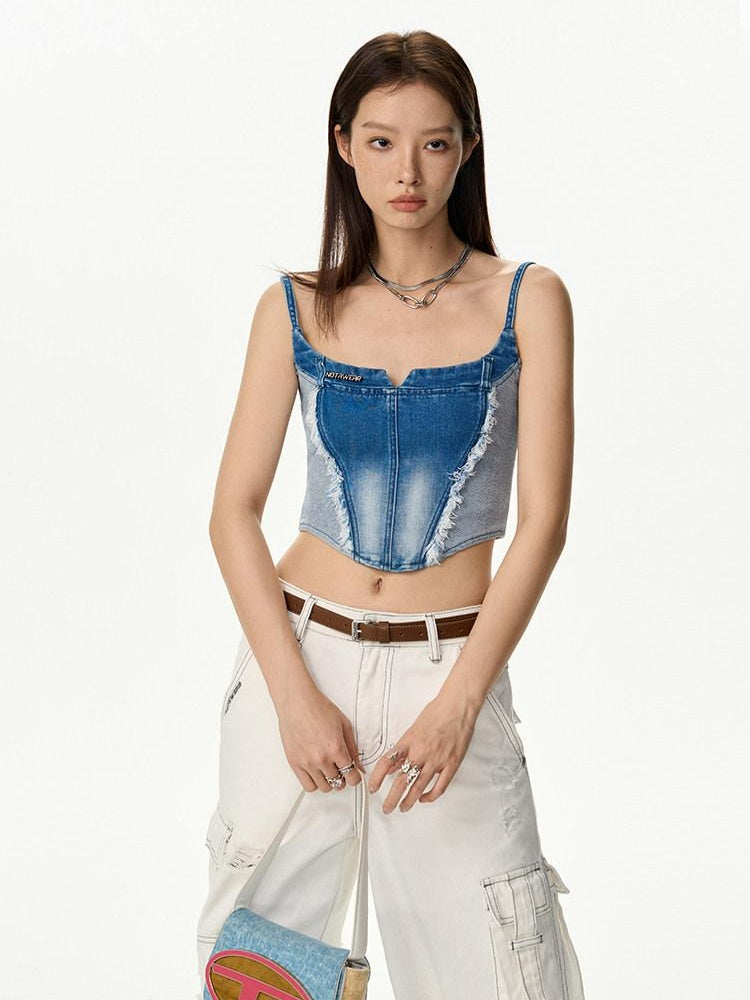 NAWSNOTAWEAR Backless Cotton Slim Fit Cropped Strappy Women Solid Oxide Blue Camisoles