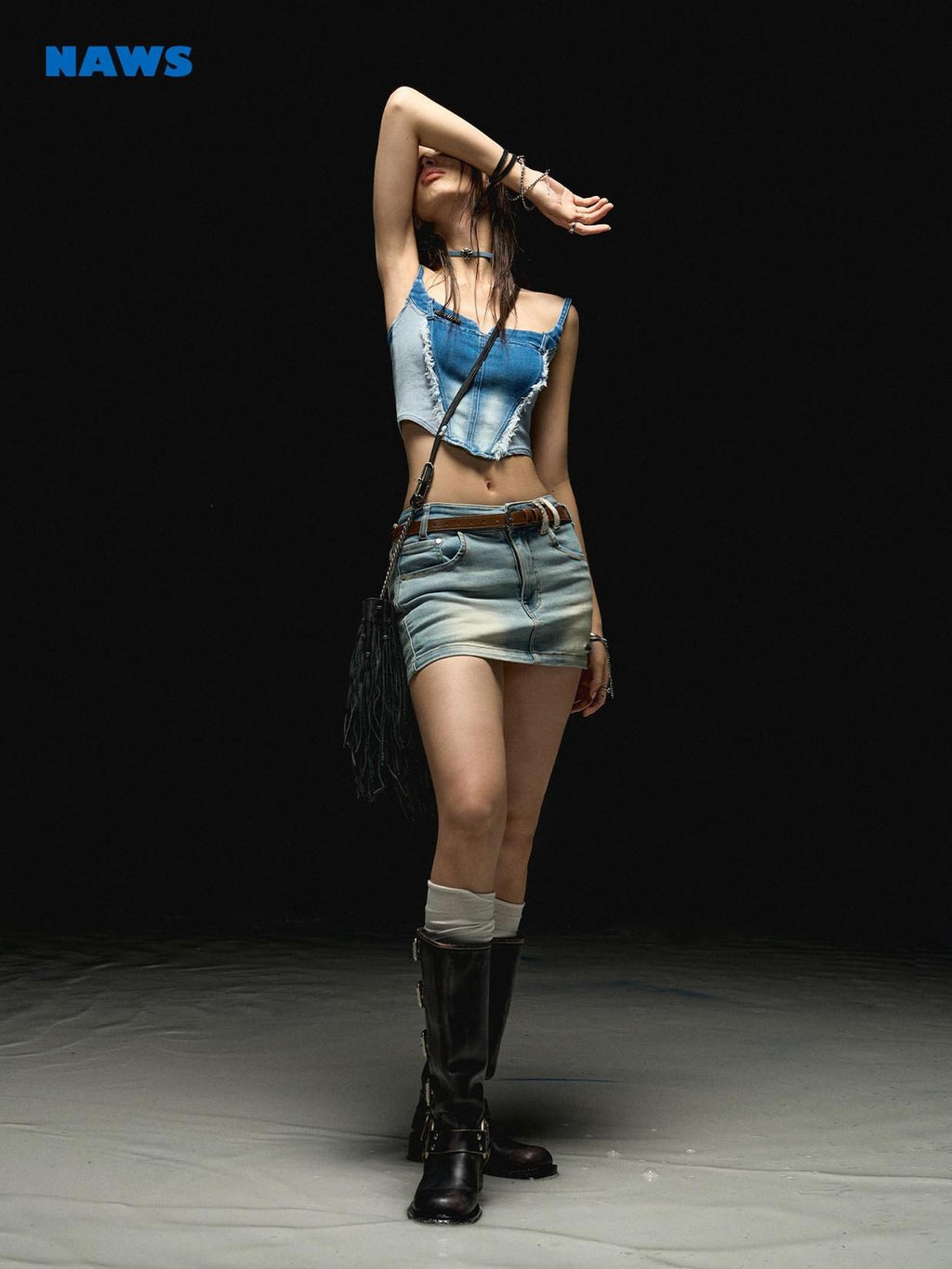 NAWSNOTAWEAR Backless Cotton Slim Fit Cropped Strappy Women Solid Oxide Blue Camisoles