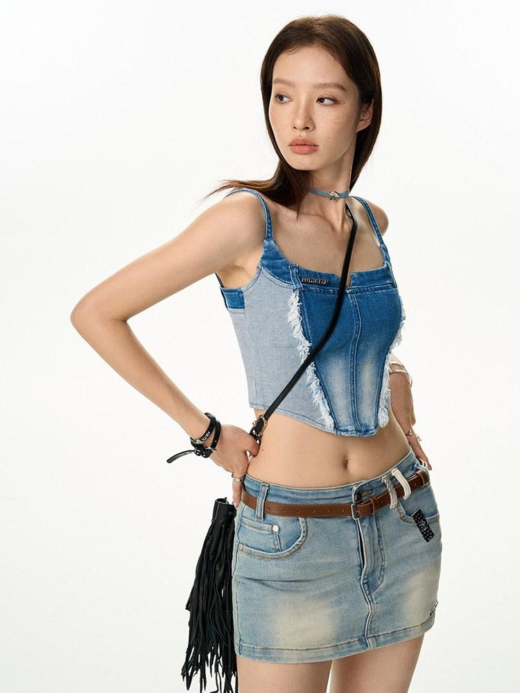 NAWSNOTAWEAR Backless Cotton Slim Fit Cropped Strappy Women Solid Oxide Blue Camisoles