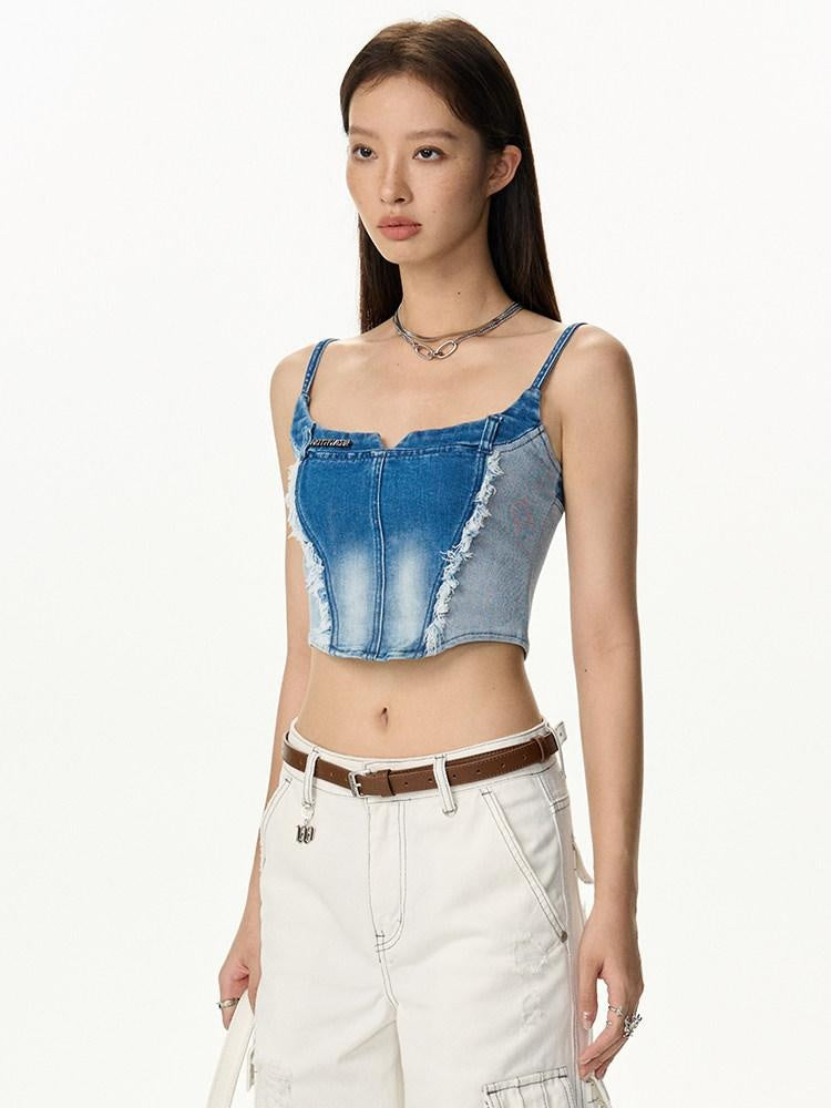 NAWSNOTAWEAR Backless Cotton Slim Fit Cropped Strappy Women Solid Oxide Blue Camisoles