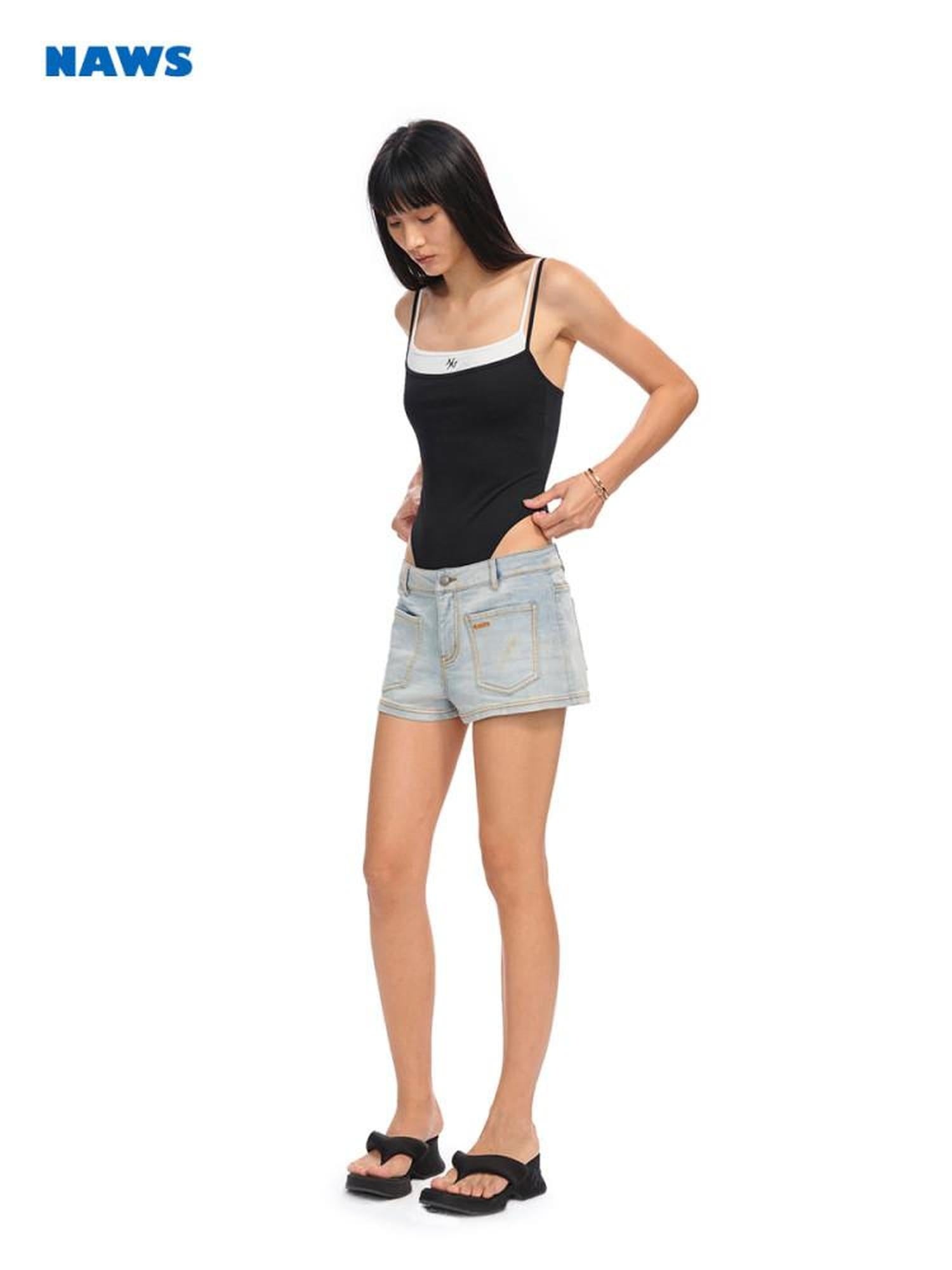 NAWSNOTAWEAR Backless Slim Spaghetti Strap Midlength Stretch Women Black Camisoles