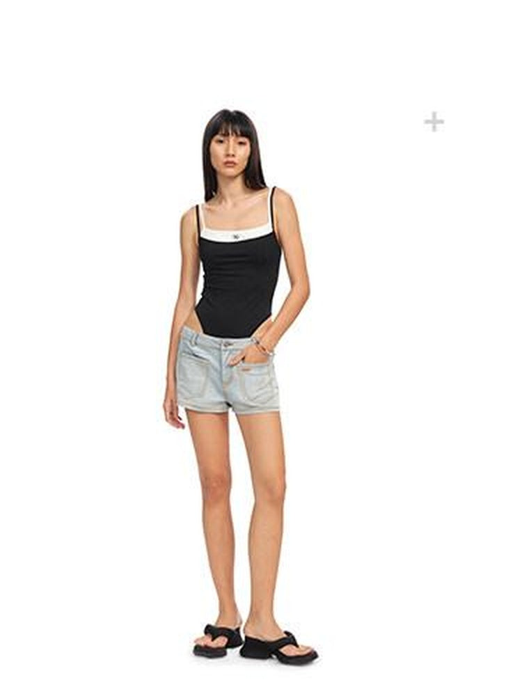 NAWSNOTAWEAR Backless Slim Spaghetti Strap Midlength Stretch Women Black Camisoles