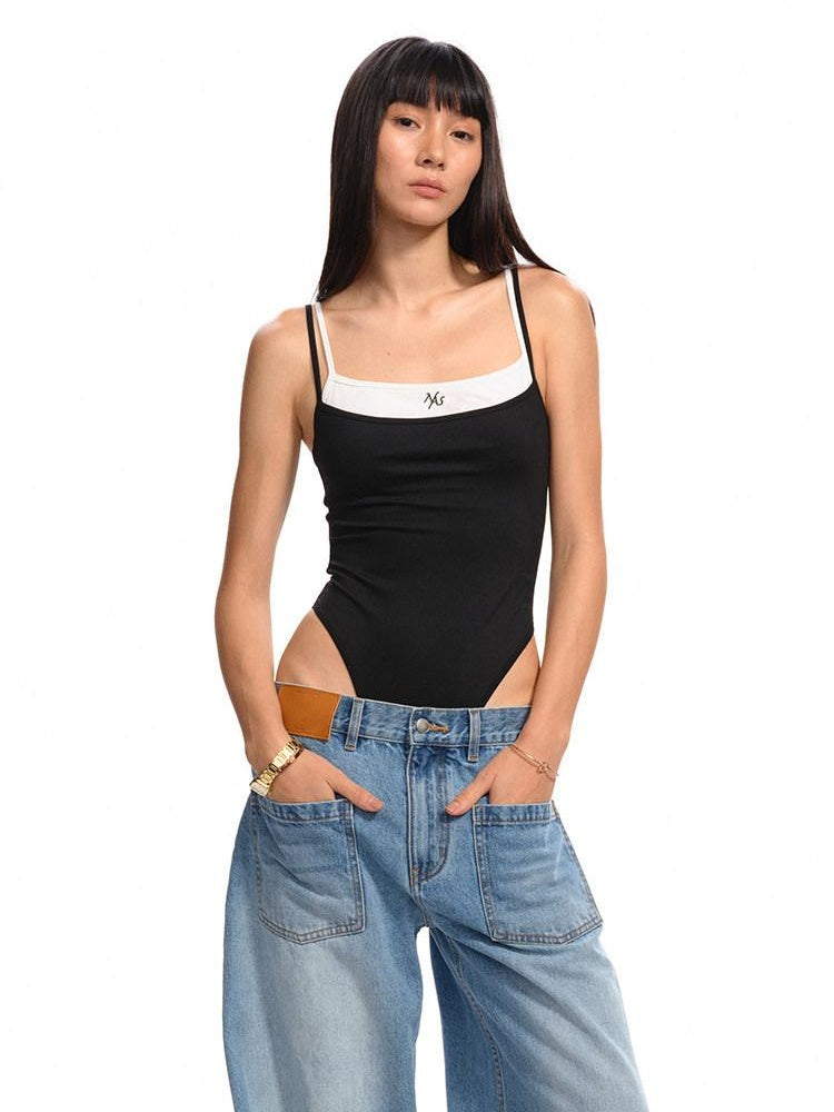 NAWSNOTAWEAR Backless Slim Spaghetti Strap Midlength Stretch Women Black Camisoles