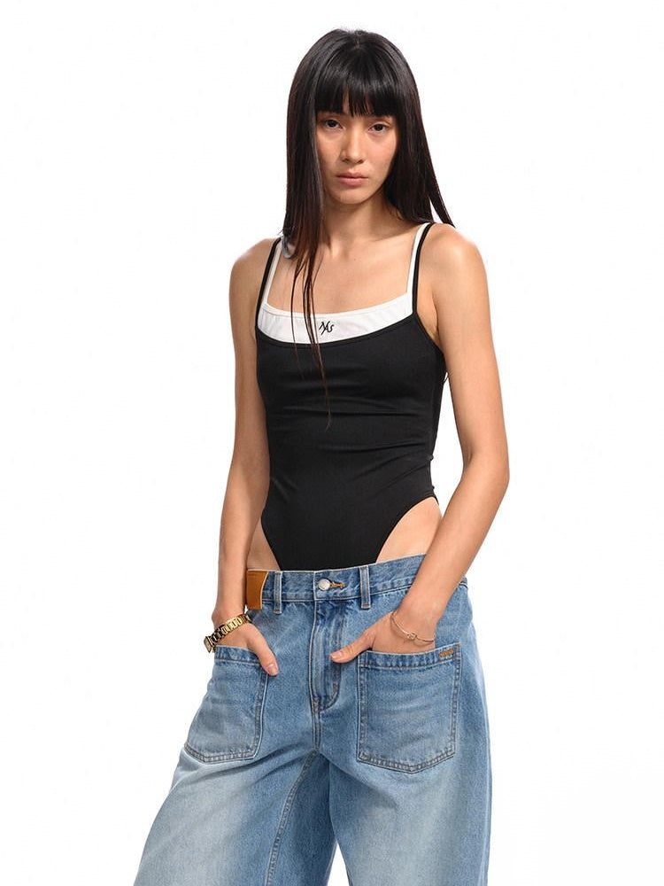 NAWSNOTAWEAR Backless Slim Spaghetti Strap Midlength Stretch Women Black Camisoles