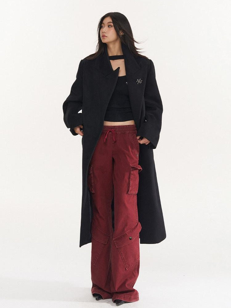 NAWSNOTAWEAR Bordeaux Cotton Low Waist Micro Flare Commuter Office Cargo Pants
