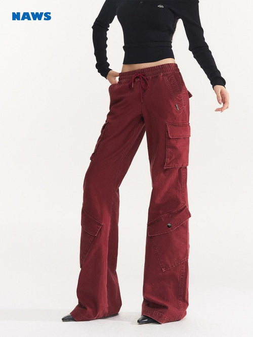 NAWSNOTAWEAR Bordeaux Cotton Low Waist Micro Flare Commuter Office Cargo Pants