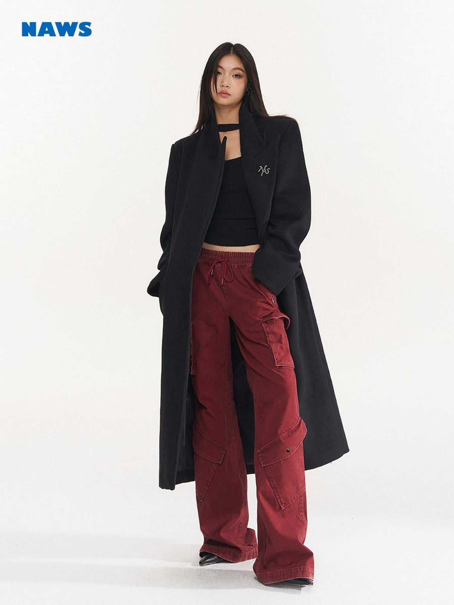 NAWSNOTAWEAR Bordeaux Cotton Low Waist Micro Flare Commuter Office Cargo Pants