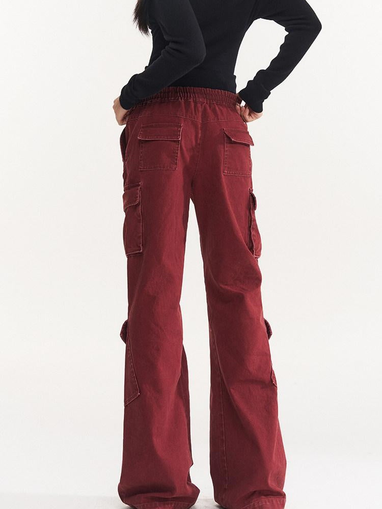 NAWSNOTAWEAR Bordeaux Cotton Low Waist Micro Flare Commuter Office Cargo Pants