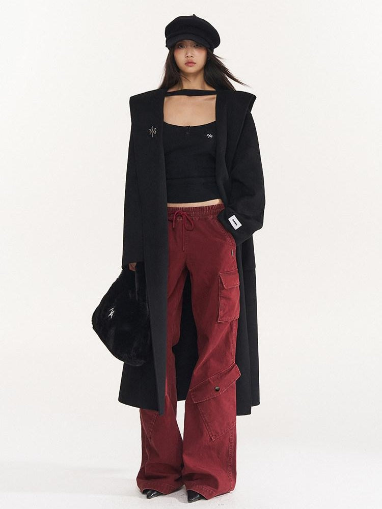 NAWSNOTAWEAR Bordeaux Cotton Low Waist Micro Flare Commuter Office Cargo Pants
