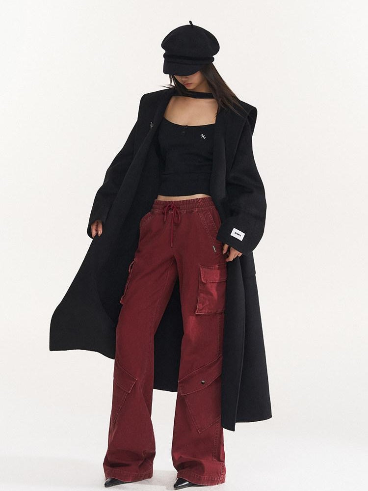 NAWSNOTAWEAR Bordeaux Cotton Low Waist Micro Flare Commuter Office Cargo Pants