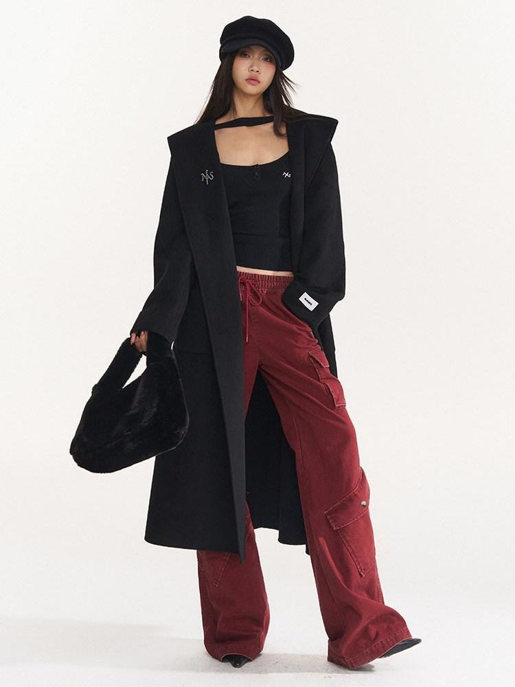 NAWSNOTAWEAR Bordeaux Cotton Low Waist Micro Flare Commuter Office Cargo Pants