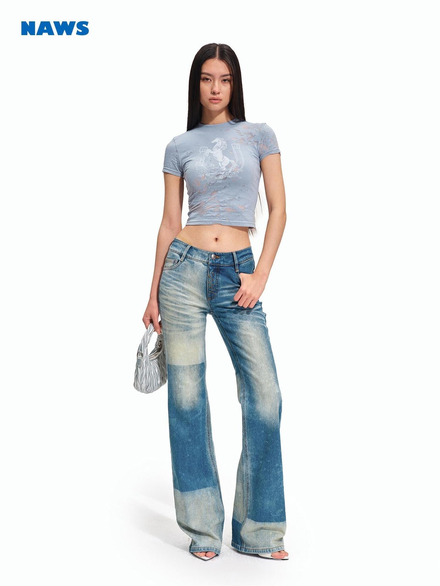 NAWSNOTAWEAR Breathable Cotton Blend Casual Slim Crew Neck Women Animal Print Basic Crop Tops