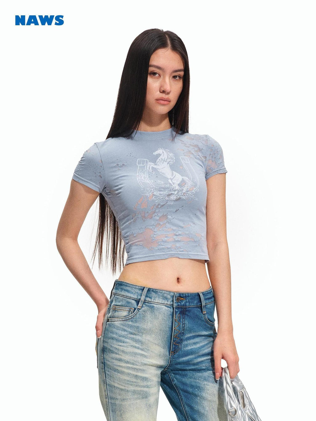 NAWSNOTAWEAR Breathable Cotton Blend Casual Slim Crew Neck Women Animal Print Basic Crop Tops