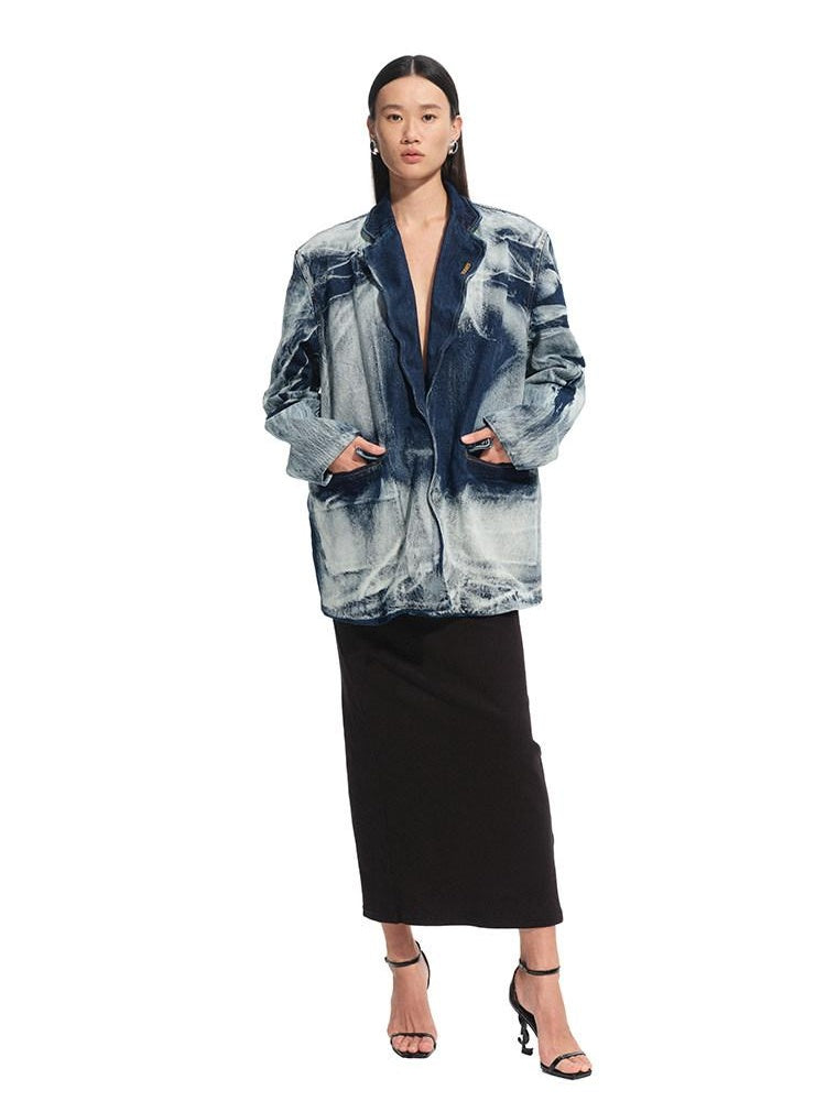 NAWSNOTAWEAR Breathable Cotton Relaxed Fit Lapel Casual Women Storm Blue Blazers