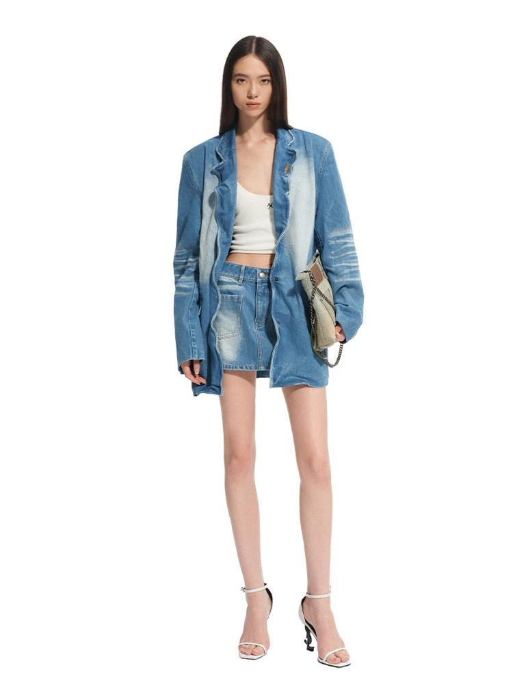 NAWSNOTAWEAR Breathable Cotton Relaxed Fit Lapel Casual Women Storm Blue Blazers