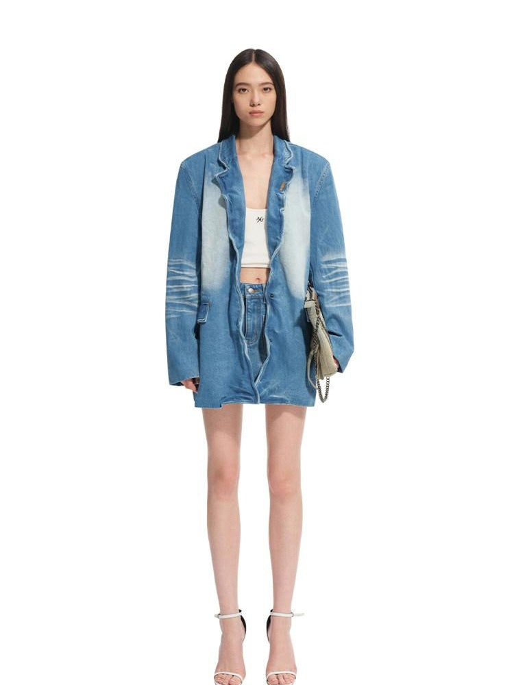 NAWSNOTAWEAR Breathable Cotton Relaxed Fit Lapel Casual Women Storm Blue Blazers