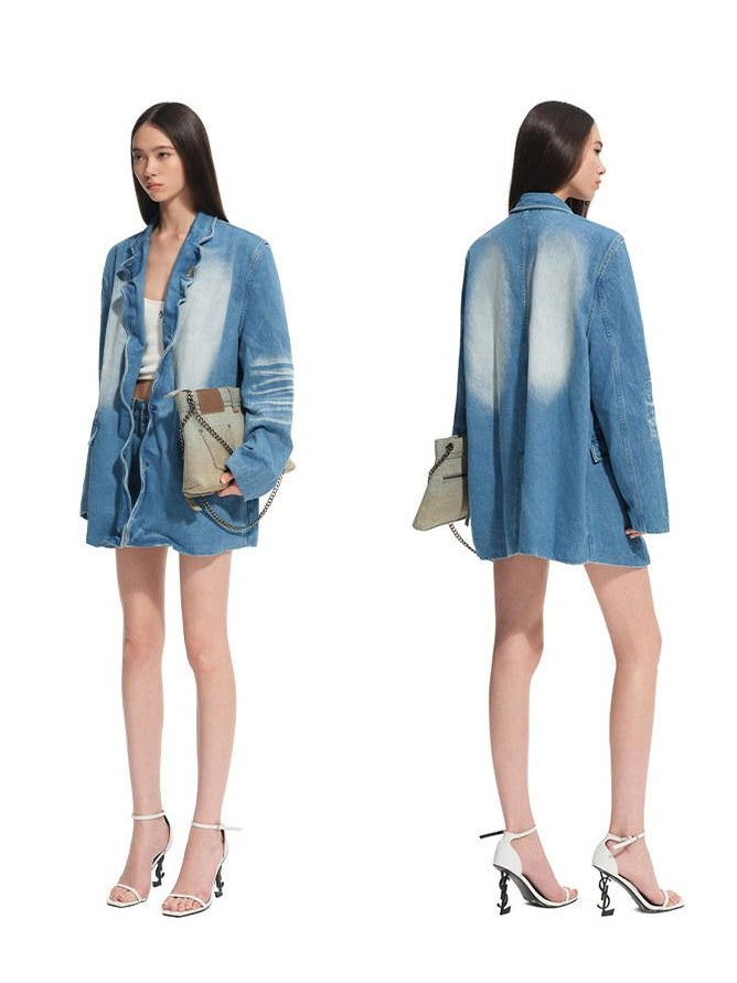 NAWSNOTAWEAR Breathable Cotton Relaxed Fit Lapel Casual Women Storm Blue Blazers