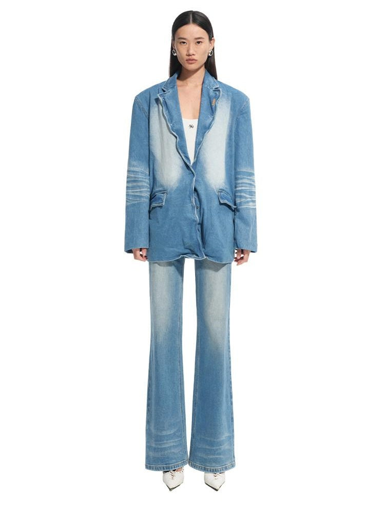 NAWSNOTAWEAR Breathable Cotton Relaxed Fit Lapel Casual Women Storm Blue Blazers