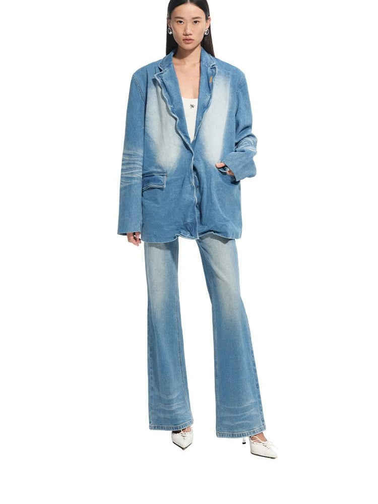 NAWSNOTAWEAR Breathable Cotton Relaxed Fit Lapel Casual Women Storm Blue Blazers