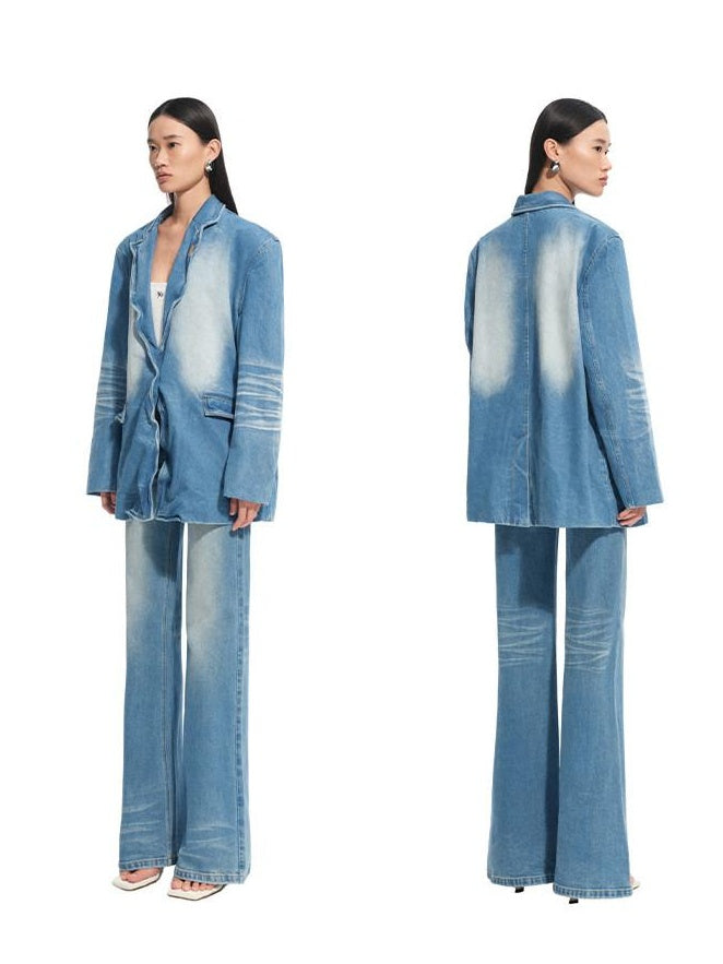 NAWSNOTAWEAR Breathable Cotton Relaxed Fit Lapel Casual Women Storm Blue Blazers