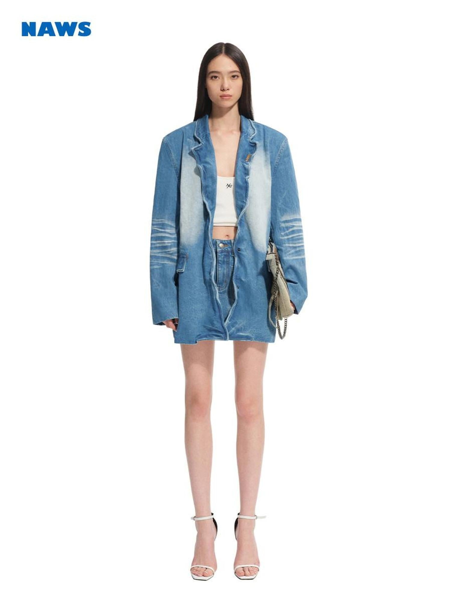 NAWSNOTAWEAR Breathable Cotton Relaxed Fit Lapel Casual Women Storm Blue Blazers