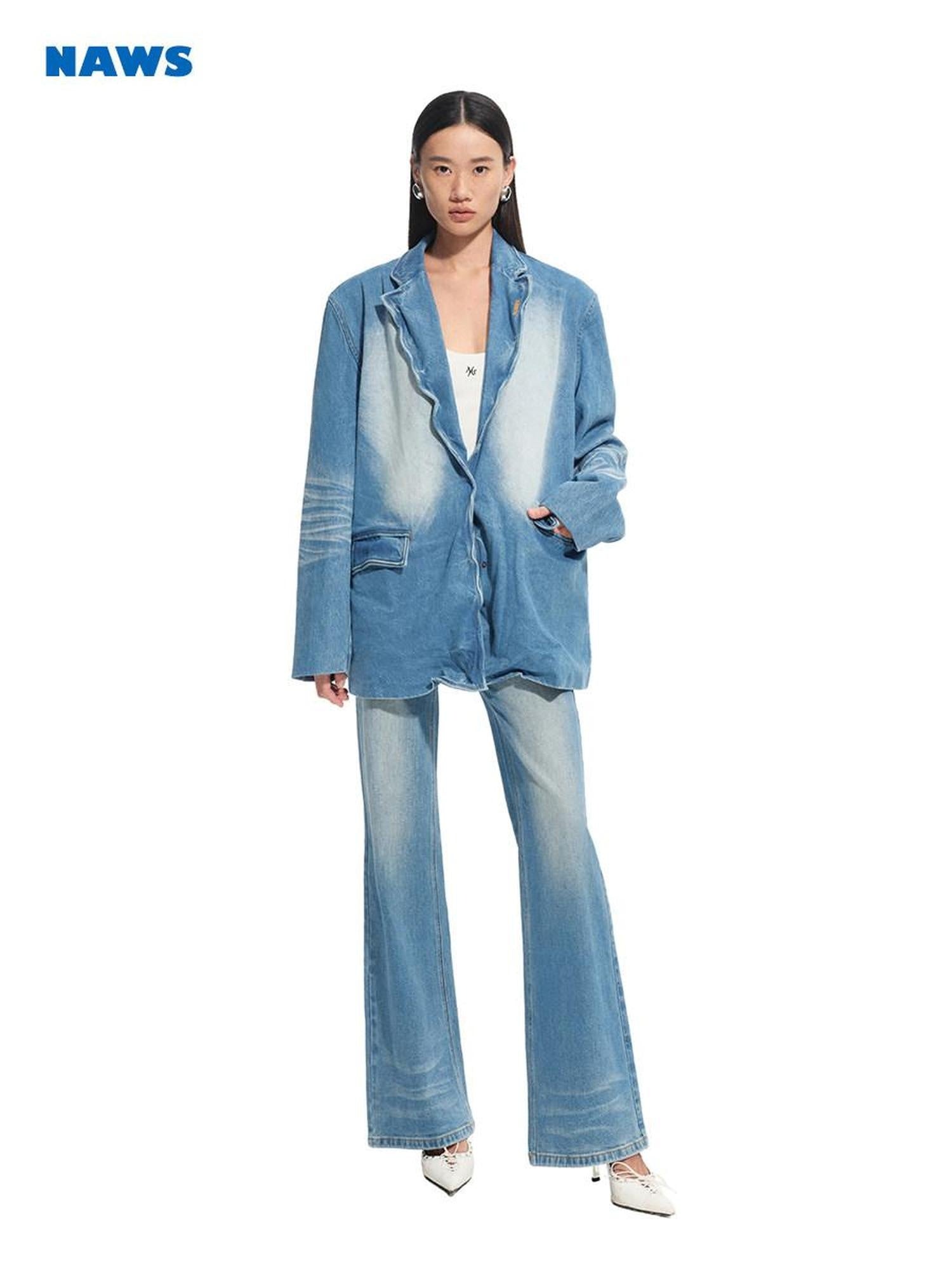 NAWSNOTAWEAR Breathable Cotton Relaxed Fit Lapel Casual Women Storm Blue Blazers