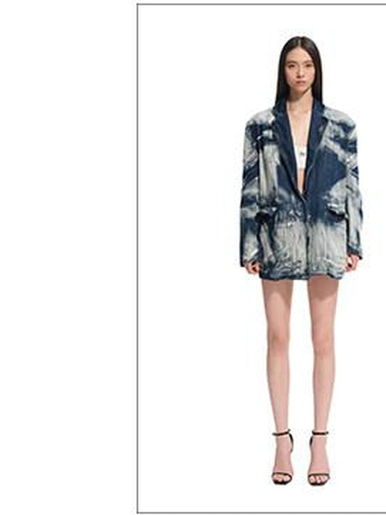 NAWSNOTAWEAR Breathable Cotton Relaxed Fit Lapel Casual Women Storm Blue Blazers