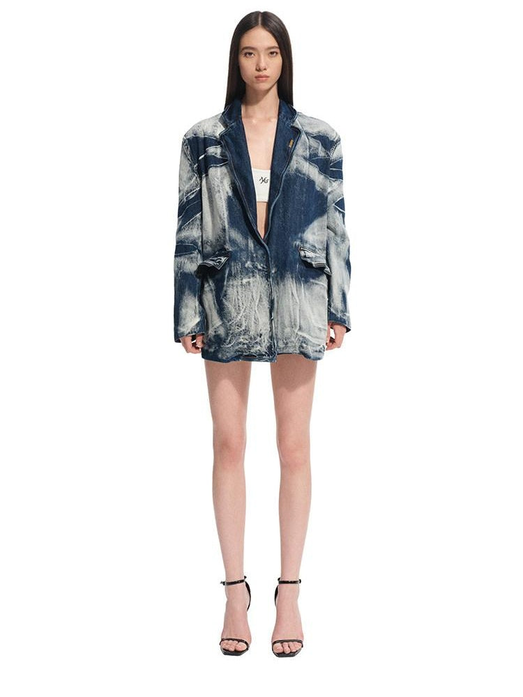 NAWSNOTAWEAR Breathable Cotton Relaxed Fit Lapel Casual Women Storm Blue Blazers