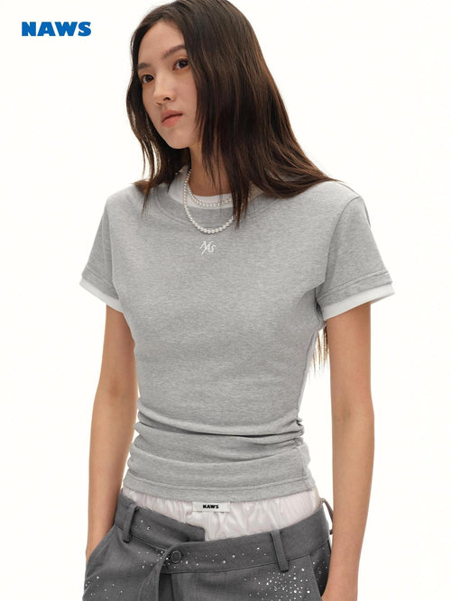 NAWSNOTAWEAR Breathable Cotton Ruched Slim Fit Cropped Women Crew Neck Short Sleeve T-Shirts