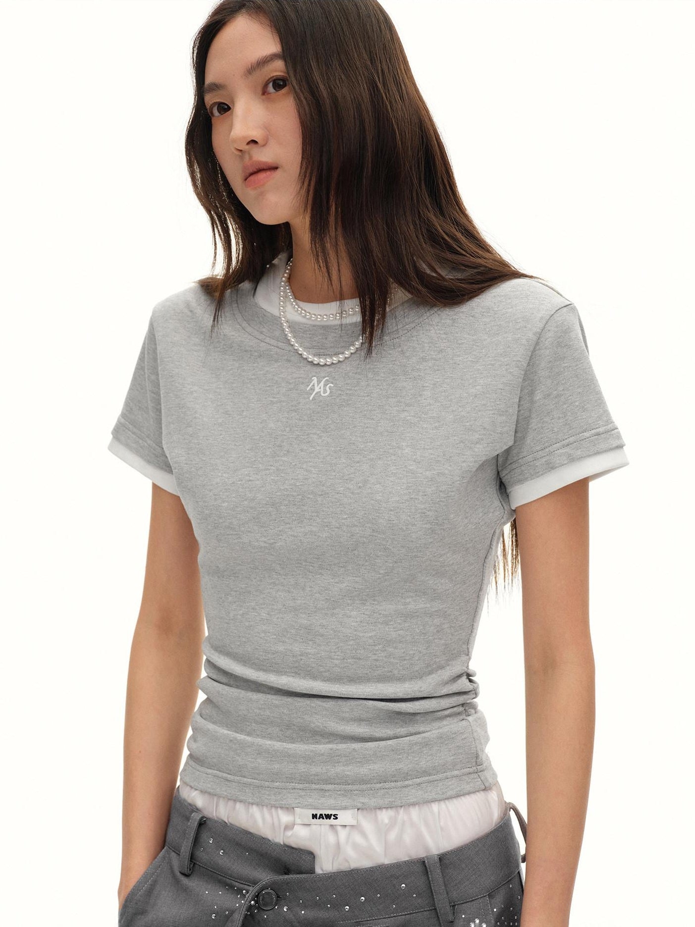 NAWSNOTAWEAR Breathable Cotton Ruched Slim Fit Cropped Women Crew Neck Short Sleeve T-Shirts
