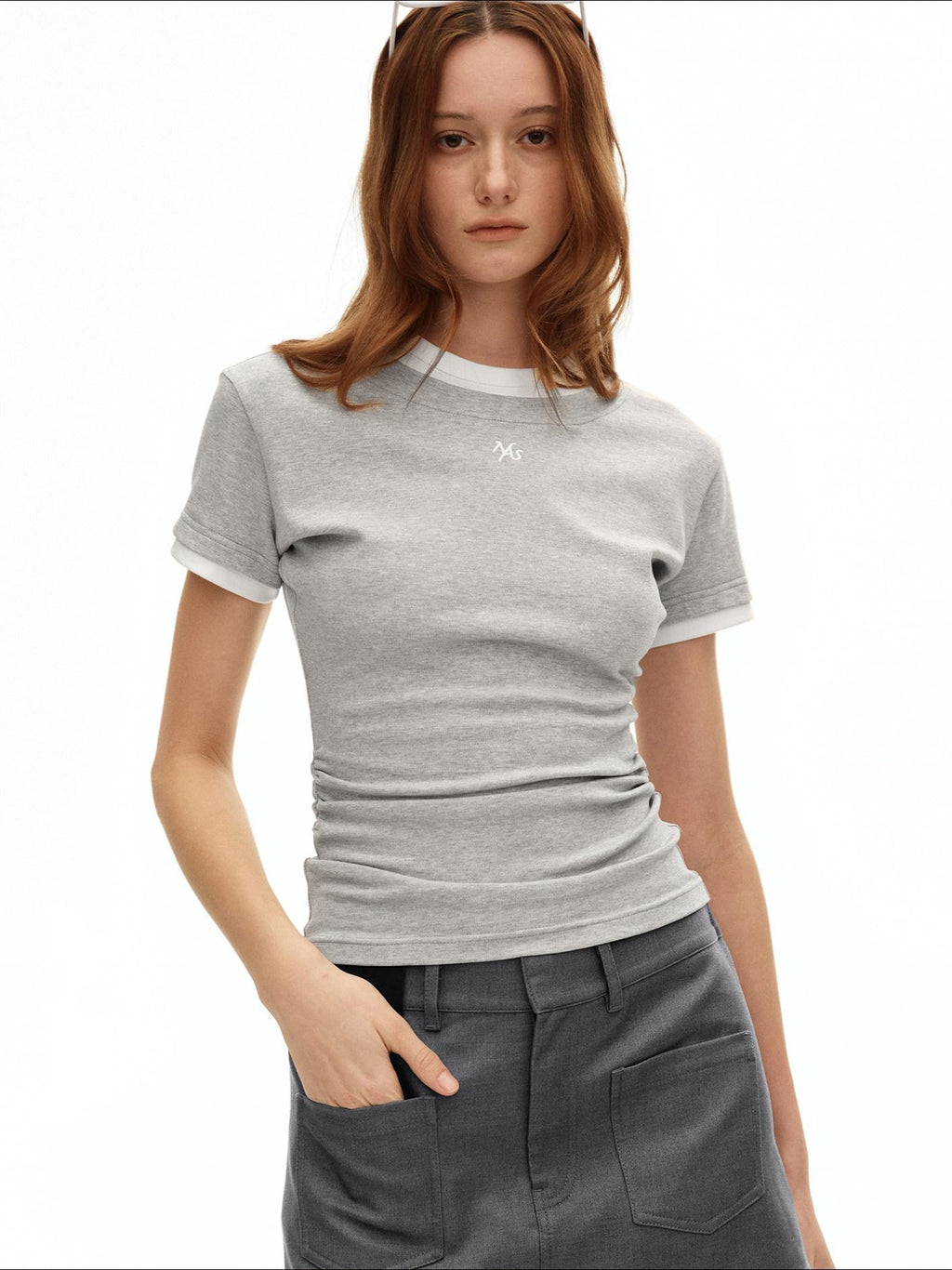 NAWSNOTAWEAR Breathable Cotton Ruched Slim Fit Cropped Women Crew Neck Short Sleeve T-Shirts
