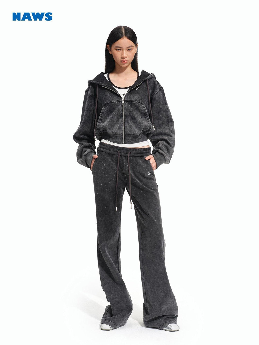 NAWSNOTAWEAR Breathable Durable Pure Cotton Cropped Zip Hooded Casual Women Letter Hoodie