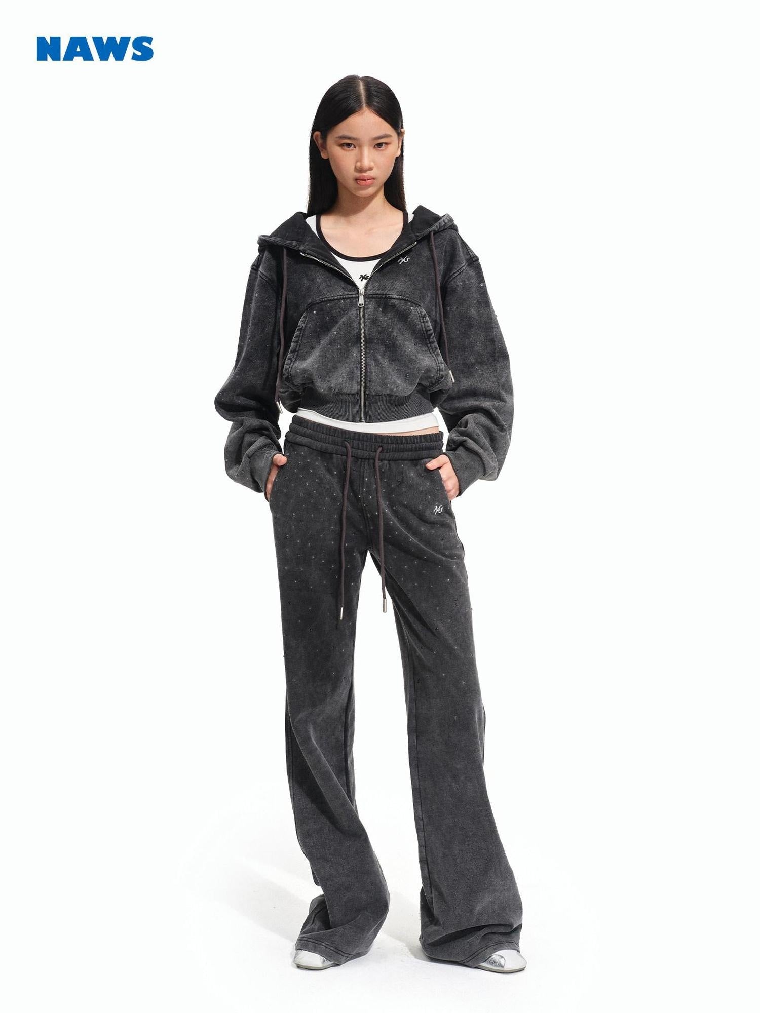 NAWSNOTAWEAR Breathable Durable Pure Cotton Cropped Zip Hooded Casual Women Letter Hoodie