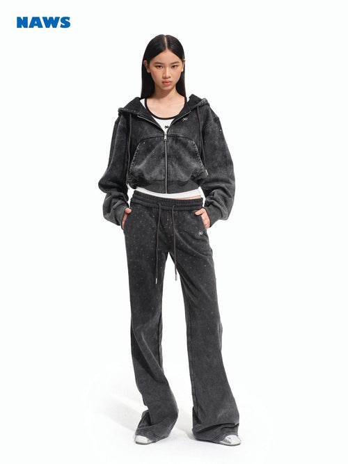 NAWSNOTAWEAR Breathable Durable Pure Cotton Cropped Zip Hooded Casual Women Letter Hoodie
